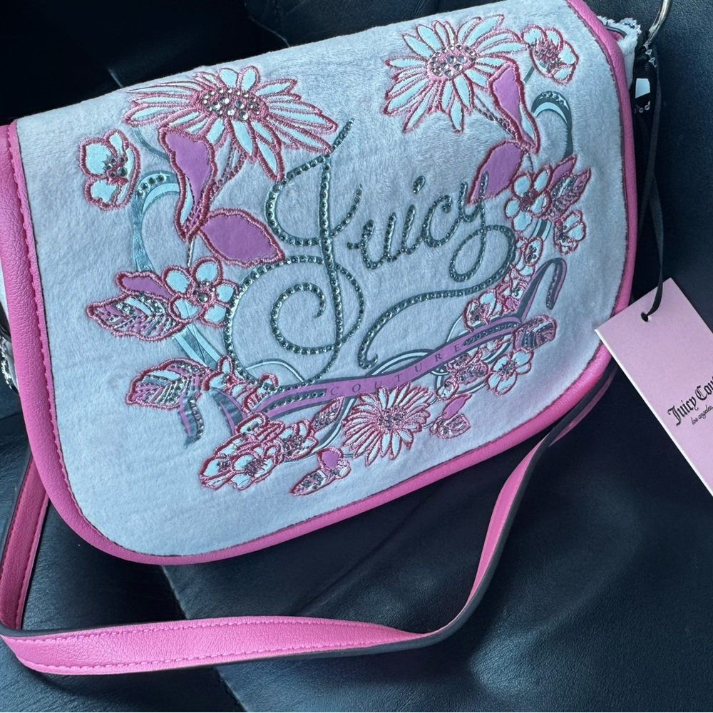 Juicy Couture Pink and Gray Floral Crossbody Bag